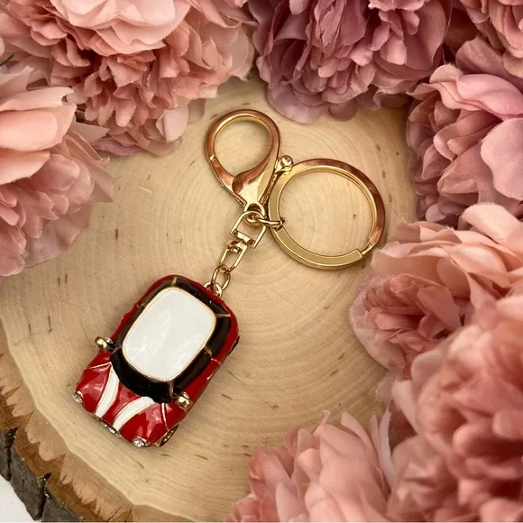 Retro Red and White Mini Cooper Car Keychain Charm - Picture 12 of 16